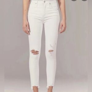 Abercrombie White High Rise Distressed Skinny Jeans with Tapered Ankle